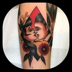 Lovers tattoo by Leonie New. #LeonieNew #traditional #lovers #kiss #couple