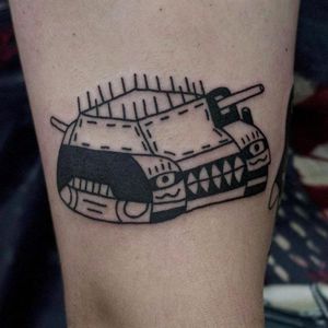 War Tank Tattoo by Jack Watts @Tattoosforyourenemies #Tattoosforyourenemies #sangbleu #london #black #blackwork #traditional #wartank