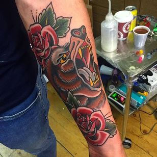 Bear Tattoo by Daryl Williams #bear #bear tattoo #traditional #traditional tattoos #americantraditional #oldschool #traditionalartist #DarylWilliams