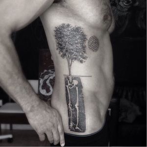 Tree tattoo by Otto D'Ambra #OttoDAmbra #surreal #engraving #blackwork #tree #skeleton