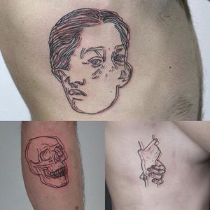 Overlay tattoos by Nick Avgeris. #NickAvgeris #alternative #contemporary #overlay #skull #hand #portrait
