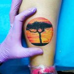 Tree silhouette and sunset tattoo by Andrea Morales. #AndreaMorales #EduTattoo #Madrid #tree #sunset