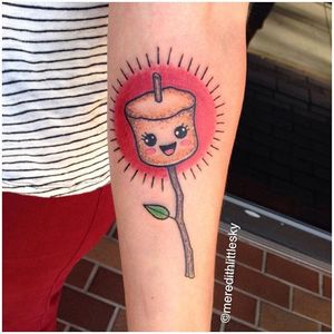 Kawaii toasted marshmallow tattoo by Meredith Little Sky. #kawaii #cute #marshmallow #toastedmarshmallow #MeredithLittleSky