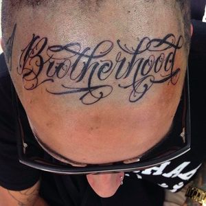 Brotherhood Lettering Tattoo @SamTaylorTattoos #SamTaylorTattoos #Southsidecustomlettering #Black #Lettering #LetteringTattoo #Australia #Brotherhood