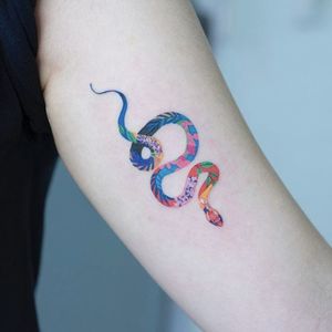 Lil' snake by Zihee #Zihee #color #micro #snake #tattoooftheday