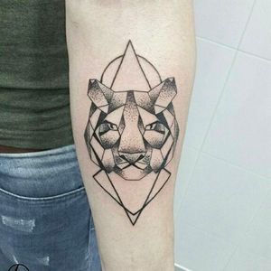 Geometric line and dot work tiger tattoo by Andrea Morales. #AndreaMorales #EduTattoo #Madrid #tiger #linework #dotwork #geometric