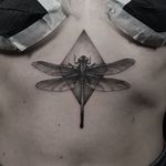 Dragonfly tattoo by Arthur Perfetto. #ArthurPerfetto #blackwork #dotwork #pointillism #dragonfly #sternum #insect