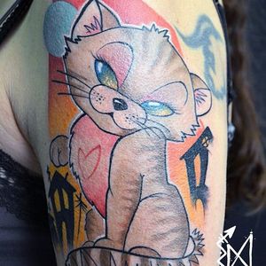 Cat tattoo by Emy Blacksheep #EmyBlacksheep #newschool #cat