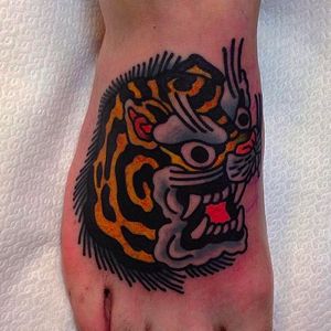 Tiger head foot tattoo by Koji Ichimaru. Photo: Koji Ichimaru #tiger #tora #kojiichimaru #japanese #tattoo
