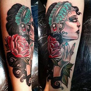 An elegant profile view. Tattoo by Arron Townsend #ArronTownsend #neotraditional #L3InkTattoo #Liverpool #UKTattooer #ladyhead #gypsy