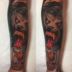 American Werewolf tattoo by Paul Marino #americanwerewolf #werewolf #wolf #colorportrait #colorrealism #portraitrealism #realismartist #PaulMarino