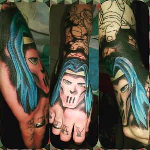 Casey Jones hand tattoo (via IG -- haydenrossshearer) #caseyjones #caseyjonestattoo #TeenageMutantNinjaTurtles #tmnttattoo