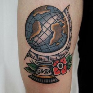 Traditional globe tattoo, by Crazy Lessi. #CrazyLessi #globe #globetattoo #traditional