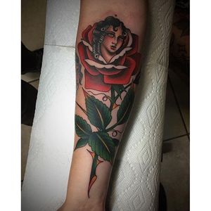 Lovely lady head sprouting from a long-stemmed rose by Javier Betancourt (IG—javierbetancourt). #JavierBetancourt #ladyhead #rose #traditional