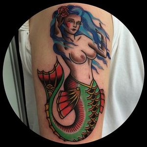 Mermaid. (via IG - leonienewtattoos) #LeonieNew #Traditional #TraditionalTattoo #mermaid