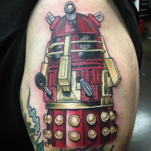 Dalek are dumb villains but beautiful tattoos (IG-jleestrand) #doctorwho #doctorwhotattoo #dalek #scifitattoo #colorrealism