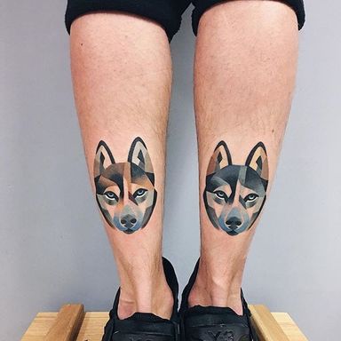 Watercolor huskies by Sasha Unisex #SashaUnisex #watercolor #huskies #tattoooftheday