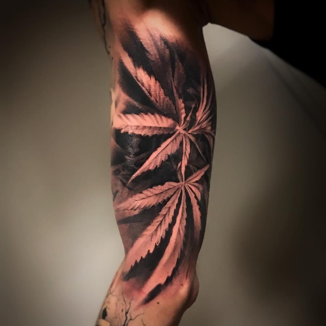 Weed leafs tattoo by Hugo Feist #HugoFeist #weedtattoos #blackandgrey #real...