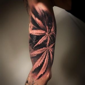 Weed leafs tattoo by Hugo Feist #HugoFeist #weedtattoos #blackandgrey #realism #realistic #hyperrealism #plant #nature #marijuana #maryjane #stoner #weed #tattoooftheday