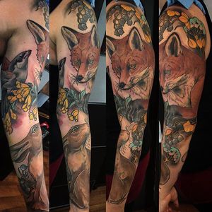 Rabbit and Fox by Tiny Miss Becca (via IG-s6girl) #ornate #neotraditional #tinymissbecca #largescale #colorful