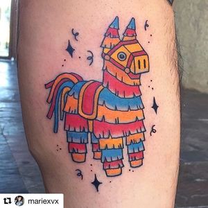 Piñata tattoo by Marie Bardoukhe via Instagram @mariexvx. #traditional #pinata #mariexvx #mariebardoukhe #inspiration