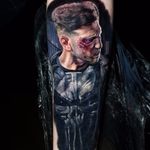 Punisher by Alex Wright #AlexWright #realism #realistic #hyperrealism #color #punisher #jonnybernthal #skull #portrait #face #blood #hero #tattoooftheday
