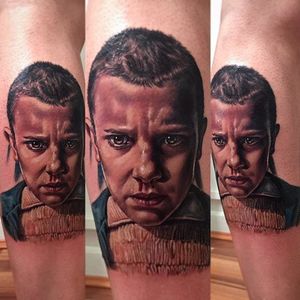 Color realism Stranger Things' Eleven tattoo by Kristian Kimonides. #KristianKimonides #colorrealism #realism #strangerthings #eleven #milliebobbybrown #tvshow #netflix #popculture #portrait