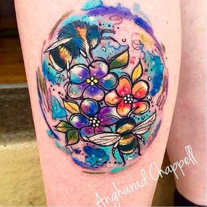 Bees tattoo by Angharad Chappell #AngharadChappell #bees #flowers #watercolour
