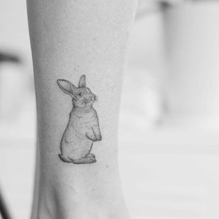 Cute bb bunny tattoo by Minnie #Minnie #petportraittattoo #fineline #minimal #realism #realistic #illustrative #bunny #rabbit #cute #blackandgrey #small #tattoooftheday