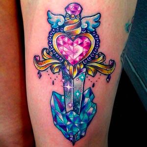 Crystal Dagger Heart Tattoo by @Anunnakitattoo #Anunnakitattoo #Crystal #Diamond #Heart #CrystalHeartTattoo #DiamondHeartTattoo