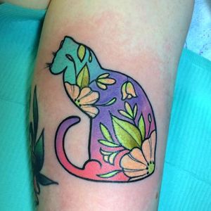 Cat flower tattoo by Helena Darling #HelenaDarling #cat #flower