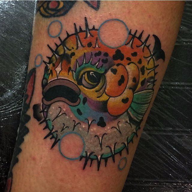 Cool traditional puffer fish by  Railroad City Tattoo  Facebook