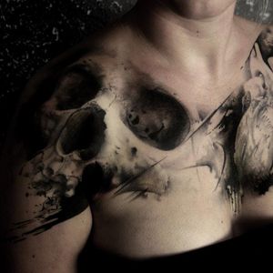 Skull tattoo by Florian Karg #Florian Karg #trashstyle #trashart #trash #trashpolka #realistic #dark #horror #graphic #skull