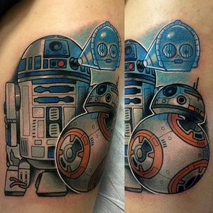 BB-8 and R2-D2 Tattoo by Adam Perjatel #BB8 #starwars #theforceawakens #forceawakens #starwarsink #AdamPerjatel