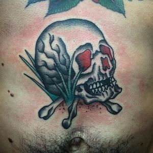 Traditional skull tattoo by Nick Rutherford. #traditional #NickRutherford #tattooflash #skull #bones