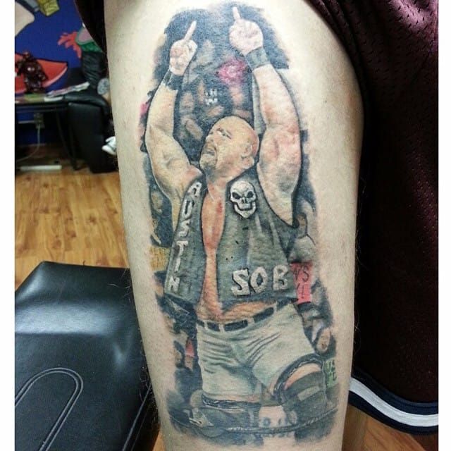 My childhood hero Stone Cold By Matt Aldridge  Ironclad Tattoo Co Troy  MI  Tattoos Wrestling tattoos Ironclad tattoo