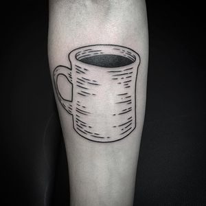 Coffee tattoo by sylviesylvie on Instagram. #blackwork #linework #coffee #coffeelover #mug #drink #coffeelover