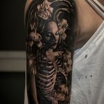 Gorgeous lady tattoo #BacanuBogdan #blackandgrey #realistic #lady #skeleton