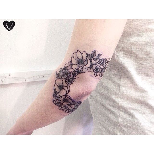 mandala female elbow tattoo blackandgrey flower floweroflife sleeve  female  Elbow tattoos Tattoos for women Tattoos