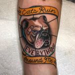 CREAM tattoo by Cori James #CoriJames #besttattoos #wutang #rap #cats #musictattoo #cream #dog #bulldog #bandaid #banner #text #quote #newtraditional #blood #catscratch #petportrait #tattoooftheday