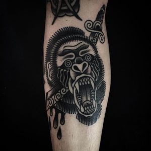 Gorilla Tattoo by Luca Polini #gorilla #gorillatattoo #blackwork #blackink #blackworktattoo #blackworkrtist #LucaPolini