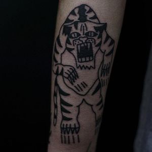 Furious Tiger Tattoo by Jack Watts @Tattoosforyourenemies #Tattoosforyourenemies #sangbleu #london #black #blackwork #traditional #Tiger