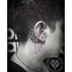 Half-mandala ear tattoo by Nestor Asfotiadis. #NestorAsfotiadis #halfmandala #sacredgeometry #bejewelled #ear #eartattoo
