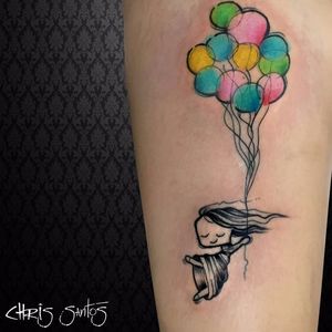 Menininha voadora! #chrisSantos #balão #baloon #liberdade #free #voar #TatuadoresDoBrasil #colorido #colorful #aquarela #watercolor #menina #girl