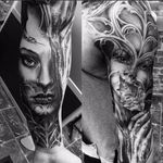Morph tattoo by Tony Mancia #TonyMancia #morph #realistic #blackandgrey #cathedral #architecture #portrait