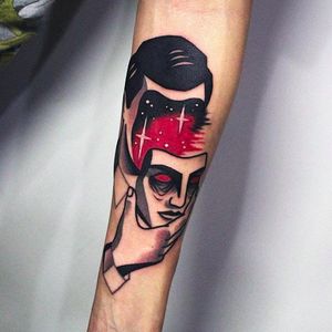 Faceless man tattoo by @maradentattoo #maradentattoo #black #red #blackandredtattoo #oddtattoos
