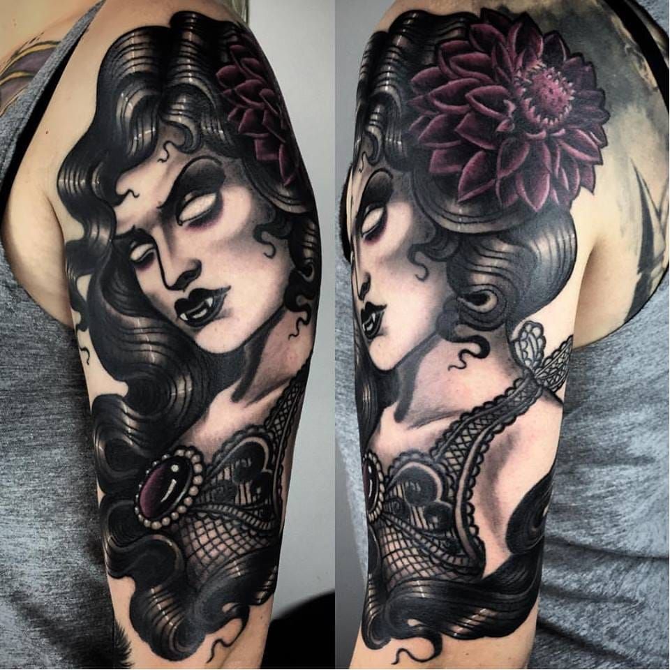 Tattoo uploaded by JenTheRipper • Vampire tattoo by Ma Reeni #MaReeni  #neotraditional #neotraditionalwoman #vampire #gothic • Tattoodo