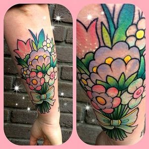 Pretty pastel bouquet by Miss Poppy Tattoo. #flowers #bouquet #pastel #botanical #floral #MissPoppyTattoo