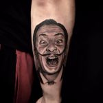 Wackadoodle Dali by Rocky Burley #RockyBurley #Dali #SalvadorDali #portrait #realism #realistic #blackandgrey #artist #tattoooftheday