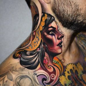 Lady On The Neck by @victor_chil #neck #necktattoo